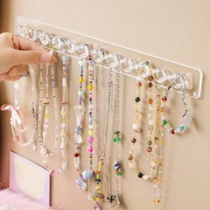 7/12Hooks Transparent Acrylic Jewerly Storage Rack For Earring Necklace Hanger Holder Wall Mounted Display Stand Organizer