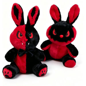 Bandai | 2026 New Gothic Devil Bunny Plush Toy Black Red Split Face Evil Rabbit Stuffed Doll Spooky Horror Bunny Plushie Halloween Gift