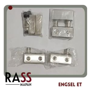 1 PASANG Engsel Penjepit Kaca ET 86 S Chrome Hitam ET 86 L/S Sekrup Bor Stainless Steel SS