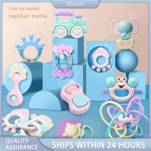 LILY & ADORA 4Pcs New Born Soft Teethers Rattels Toys Baby Accessories Soft Teething Stick Music Rattle Toy New Born Soft Teethers Rattels Can boil rattles baby toy baby