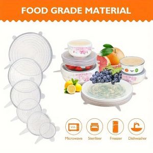 6pcs Reusable Silicone Stretch Lids For Food Bowls - Multifunctional Fruit And Vegetable Fresh-Keeping Cover