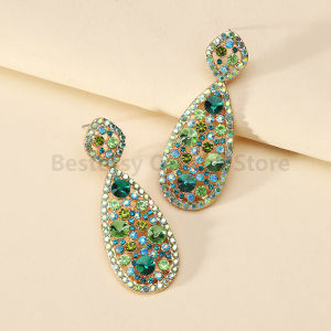 Full Rhinestone Sparkling Teardrop Dangle Earrings for Women Elegant Gorgeous Vintage Party Prom Daily Wear Jewelry Accessories
