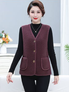 SHIPAILUO | Lamb Fur Lined Thickened Vest Womens Fashionable Autumn Winter Outerwear V-neck Casual Business Style Pure Color Loose Fit