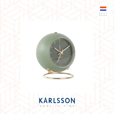 Karlsson Alarm clock Globe green w. gold plated stand