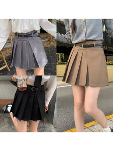 Pure Color A-Line Mini Skirt Womens Spring Summer Asymmetrical High Waist Slimming Pleated Half-length Commute Style