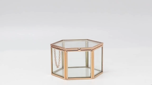 Hexagon Jewelry Storage Box with Gold Frame for Rings and Wedding Bands