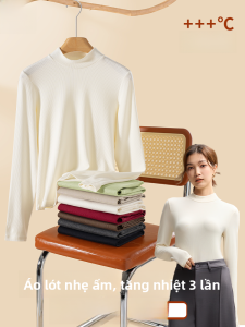 MiiOW | Áo thun dài tay màu trắng cổ đứng thường ngày cho nữ Áo sơ mi bên trong mùa thu đầu tiên Áo thun cổ tròn dài tay thời trang