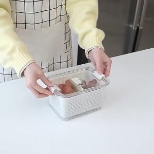 Factory Wholesale Small Double Layer Plastic Drain Basket Fruit And Vegetable Dryer Drain Box Set-KC47