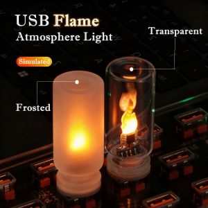 USB LED Flame Type Night Light Frosted Clear Glass Flickering Candle Decorative Touch Control Mood Lighting for Car Home Lamp