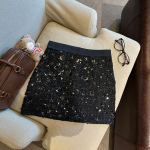 GUZILIAN | Sparkling Mini Skirt Womens High Waist A-Line Design Sensation Autumn Winter Short Skirts Bodycon Chic Commuter Style