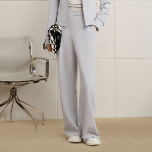 Badina Grey Casual Straight Leg Pants Womens Fashionable Shiny Mixed Fiber Long Trousers Spring Summer New Arrival