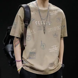 Guangzhou Thirteen Lines Ice Silk Short Sleeve Mens T-Shirt Summer Thin Loose plus Size Trend Fashion Brand Half Sleeve Top Clothes T