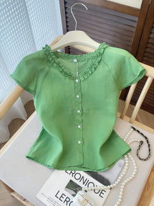 YIKEMAI | Áo Thun Hàn Quốc Dây Đan Sweet Lace V-neck Giúp Gọn Gàng