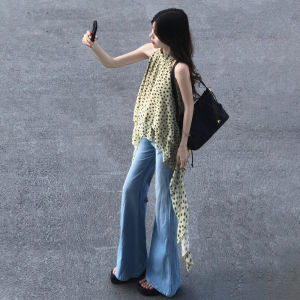 NIUVIES | Yellow Polka Dot Summer Halter Top