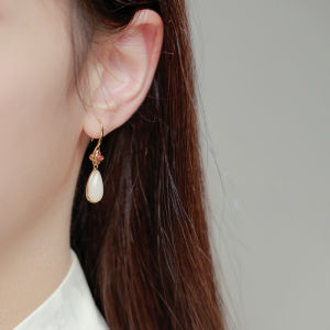 Natural Turquoise Drop Earrings Pure Silver High-End Elegant Chinese Style Gift Jewelry Fashionable Womens Ear Jewelry