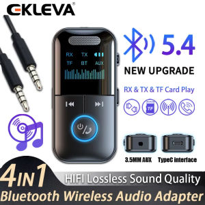 EKLEVA Car Bluetooth 5.4 Audio Receiver Transmitter 3.5mm AUX TF Card Play Stereo HIFI Lossless Music 4 IN 1 LED Wireless Adapter With Mic