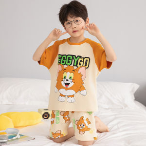 miiow | Pure Cotton Summer Pajamas For Boys Cartoon Print Short Sleeve Shorts Home Clothes Comfortable Breathable Sweat-wicking