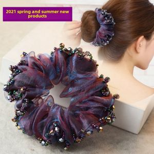 Adult Hair Accessories Floral Hairpins Silk Hair Ties Beaded Hair Bands for Ponytail Versatile Hair Accessories