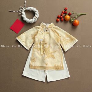 (4-28kg) Áo Dài Cách Tân Khổng Tước Vàng NHÍM XÙ KIDS Cho Bé Gái 6 Tháng - 8 Tuổi AD161