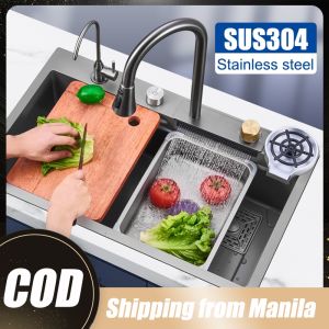 Waterfall sink 304 stainless steel Nano thickened large-capacity single sink send all accessories
