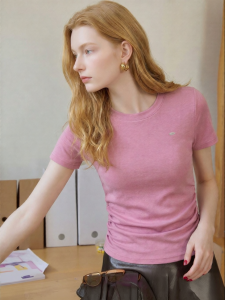 Pink Short Sleeve Slim Fit Summer New Women Tshirt