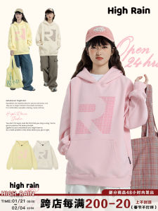 High Rain Original American Letter Print Hoodie Womens Loose Couple Oversize Sweatshirt Street Style Long Sleeve T-Shirt