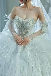 Cặp ống tay đính lông rời phối váy cưới đầm tiệc tạo kiểu