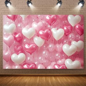VIKAMA Heart shaped Balloon Tapestry Pink White Rose Red Heart shaped Balloon Background Wall Party Decoration