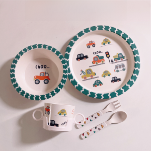 A5 Size Kids Cartoon Car Meal Plate Bowl Cup Set Eco-friendly Baby Complementary Food Porridge Bowl Spoon Western Dinner Plate