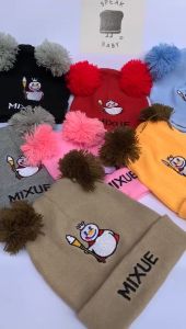 SpeakBaby.ID / Topi Kupluk Pompom Bordir Bayi karakter Mixue Lucu Kekinian