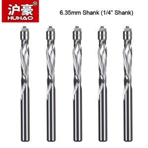 HUHAO 1/4 Inch Shank Flush Trim Spiral Router Bit Two Flutes Carbide End Mill CNC Bearing Guided Trim Milling Cutter for Wood