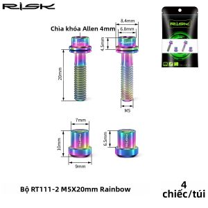 Risk | Bộ Ốc Vít Đai Ốc Hợp Kim Titan Cho Xe Đạp Cỡ M5*18/20mm Đầu Lục Giác Bộ Ốc Khóa Xe Đạp Dành Cho Ghi Đông Carbon Xe Đạp Địa Hình MTB Xe Đạp Đường Trường
