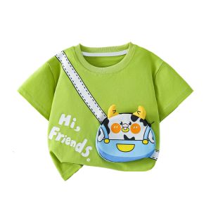 Lomitoo | Cute 3D Pocket Short Sleeve Cotton Childrens T-shirt