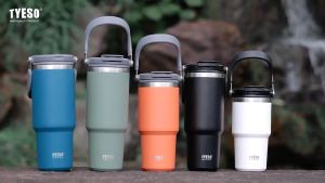 [TYESO Official Authentic]Tyeso Thermos Cup Tumbler with Handle and Straw Stainless Steel Insulated Double Vacuum Coffee Tumbler Leakproof Flip Travel Mug Reusable Water Bottle for Home Office Party Coffee Cup for Hot and Cold