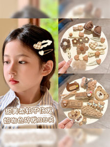 กิ๊บติดผมขนสัตว์สีกาแฟสำหรับเด็กผู้หญิง ฤดูใบไม้ร่วง/ฤดูหนาว คลิปหน้าด้านข้าง กิ๊บติดผมแบบไม่ทำลายผม ของตกแต่งผมสำหรับเด็ก