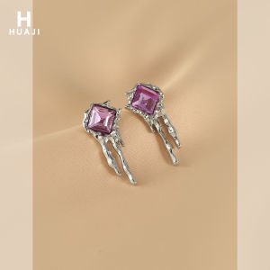 ต่างหูรูปหยดน้ำเพชรสีม่วง ต่างหูแบบเหลวสำหรับผู้หญิง ดีไซน์เรียบง่าย สไตล์เกาหลี โลหะผสม เครื่องประดับแฟชั่น