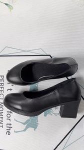 Black leather shoes for women elegant school shoes round toe chunky doll shoes