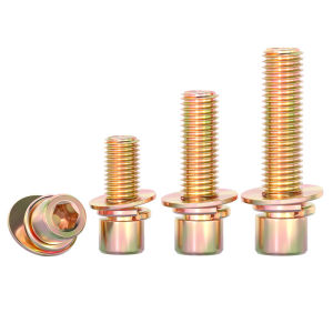 TIANZHUOJINSHU | Color Zinc Plated Hex Socket Combination Screws With Flat And Spring Washers