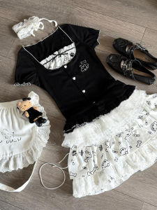 Ruibbit Original Japanese Style Patchwork Short Sleeve Top And Skirt T-Shirt Charolita Summer Outfit Two-Piece Set for Girls