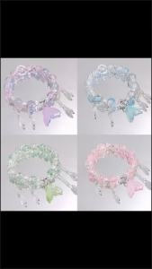 1Pc Blue Crystal Beaded Bracelet Butterfly Tassel Charm Jewelry For Women Sweet Daily Fashion