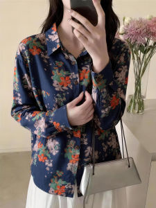 QINGNAER | Vintage Retro Floral Long Sleeve Shirt Large Size