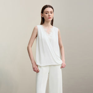 AMII | Summer Resort Style Lace Trim Spliced Chiffon Loose V-Neck Vest