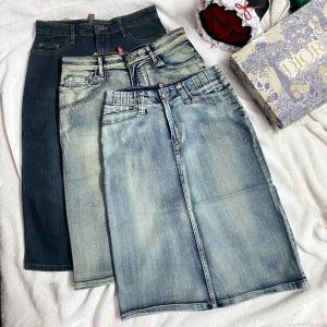 Women Denim Midi Skirt Blue Jeans Skirt Knee Length Skirt Gaun Wanita Lelong 高品质牛仔中长裙后开叉半身裙子