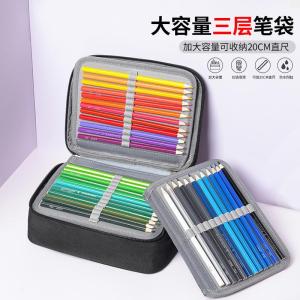 Large Capacity Portable Canvas Sketch Pencil Storage Bag Handheld Stationery Box 72 Holes Multi-Functional Pencil Case