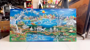 ( Tặng kèm khung) Tranh sơn mài - ĐỒNG QUÊ VIỆT NAM - Size 80x160 cm - Khảm cừ cao cấp