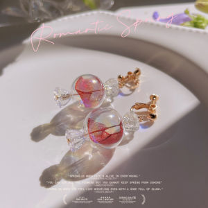 Handmade Candy Shaped Earrings with Bubble Color Glass 925 Silver Heart Shaped Ear Cuffs Fashionable And Cute Ear Jewelry