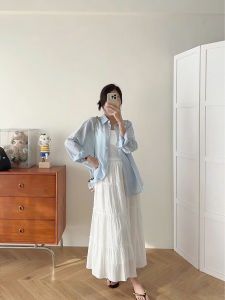 Váy Dài Chữ a Màu Trắng Cạp Cao Cho Nữ Mùa Xuân Thu 2025 Váy Dài Mềm Mại Mới Về Váy Ngắn Đến Giữa Bắp Chân Cho Dáng Người Nhỏ