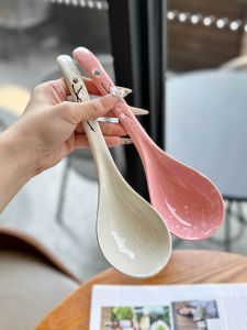 Hand-Painted Ceramic Long-Handled Soup Spoon Island Country Cabinet Style Dinnerware Set for Home Use Colorful Glaze Underware