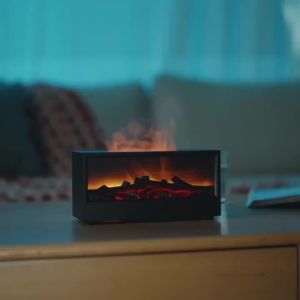 2026 Fireplace Humidifier 3D Flame Essential Oil Diffuser Colorful Night Light 3 Timers Quiet Cool Mist for Bedroom Office