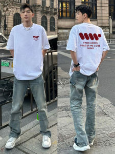 Original Letter Print Heavyweight Pure Cotton Short Sleeve Mens Hip Hop Loose Small Collar T-Shirt Summer Trendy Brand Tagkita